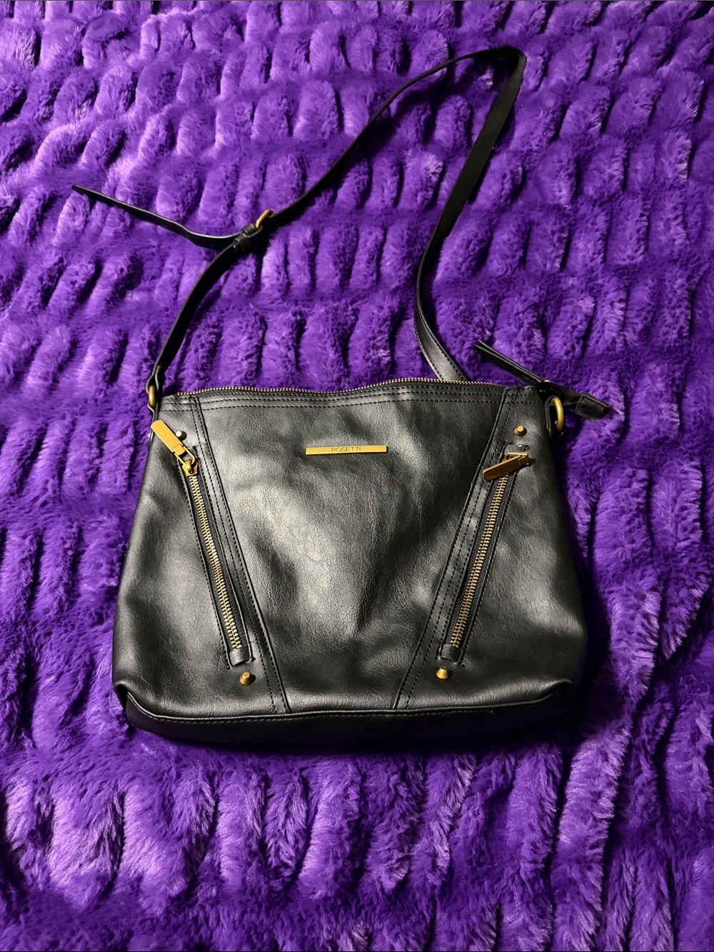 Rosetti Black Crossbody Bag with Gold Hardware